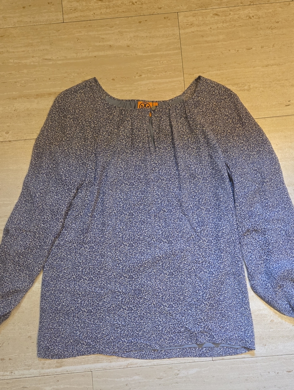 Tory Burch Gray/Animal Print Design 100% Silk Blouse